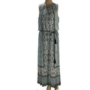 LONDON TIMES Blue Paisley Sleeveless  Maxi DRESS Size 12 Summer Beauty